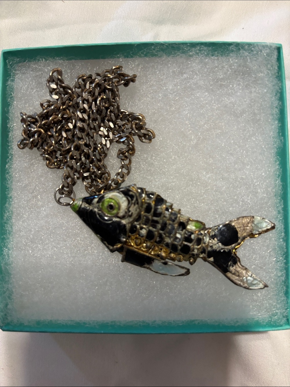 Articulated enamel fish pendant necklace